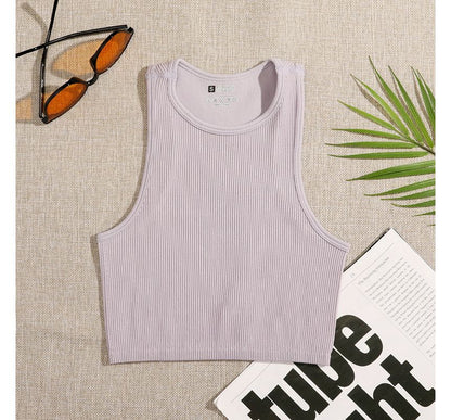Plain Neck Top Crew Tank Crop