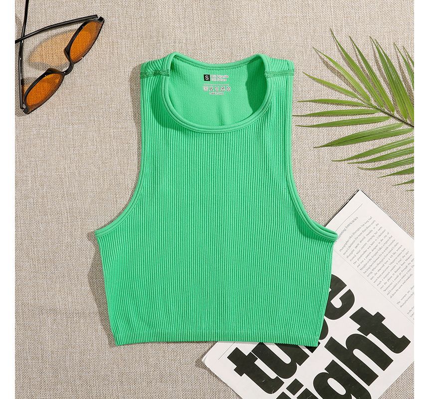 Plain Neck Top Crew Tank Crop