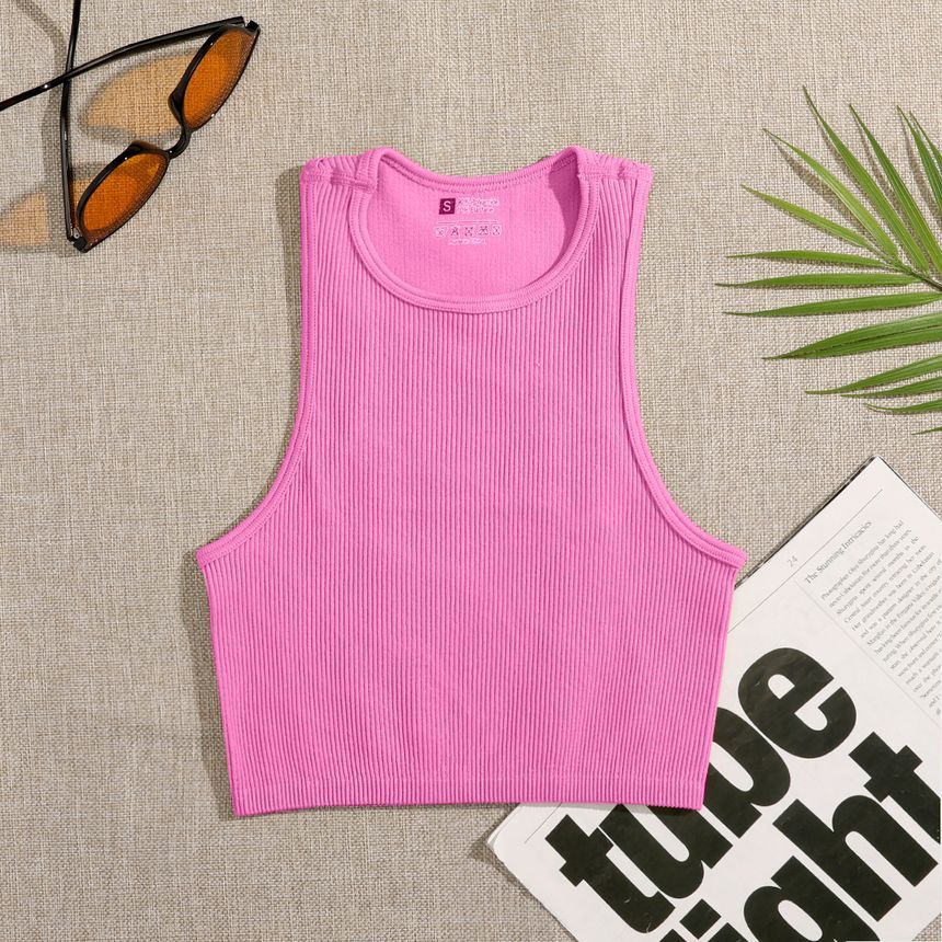 Plain Neck Top Crew Tank Crop