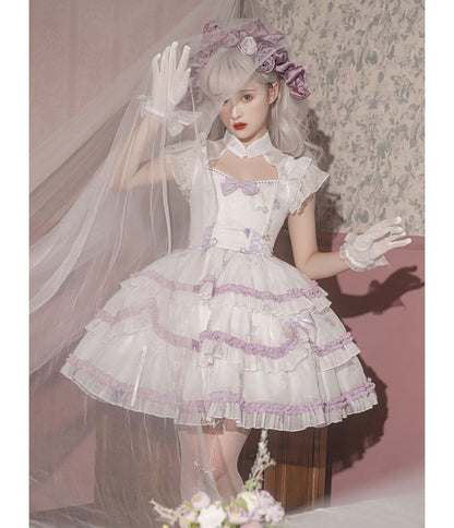 Lolita Cap-Sleeve Mesh Tiered A-Line Dress