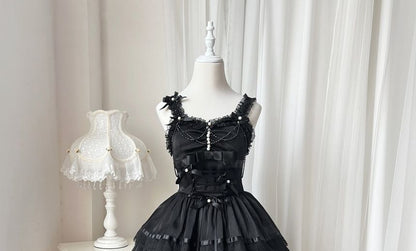 Sleeveless U-Neck Plain Tiered A-Line Lolita Dress