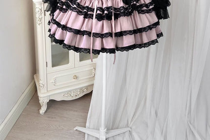 Lolita Long-Sleeve Lace-Up Waist Tiered A-Line Dress