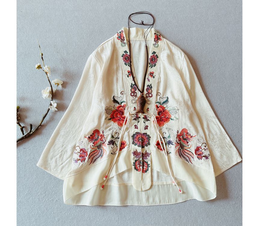 Flower Embroidered Open Front Jacket