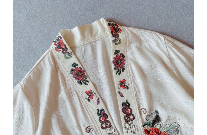 Flower Embroidered Open Front Jacket