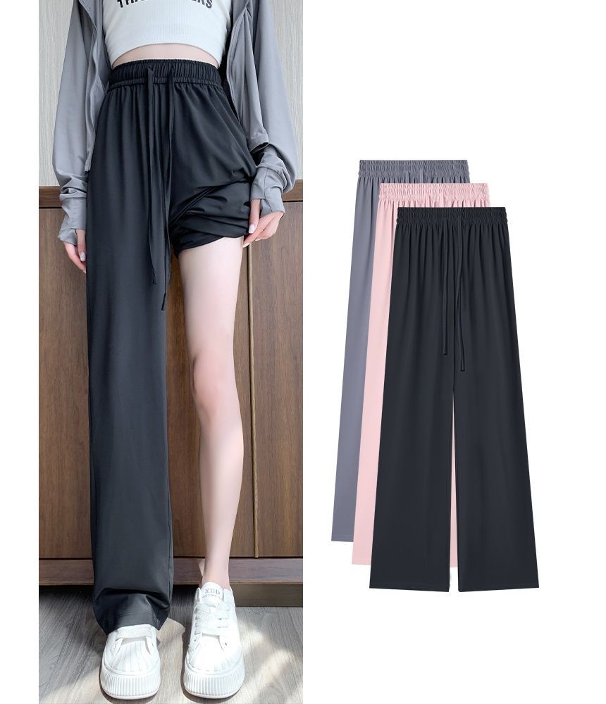 High Rise Wide Leg Plain Drape Sweatpants