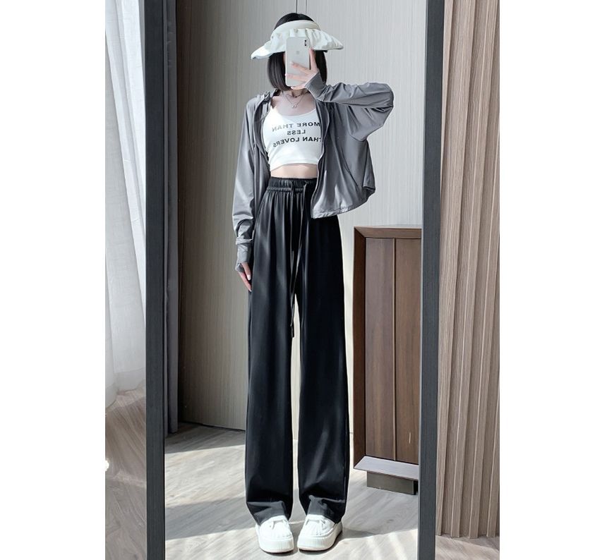 High Rise Wide Leg Plain Drape Sweatpants