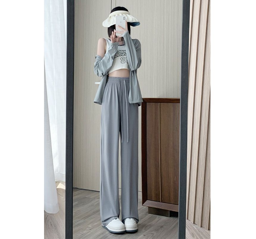 High Rise Wide Leg Plain Drape Sweatpants