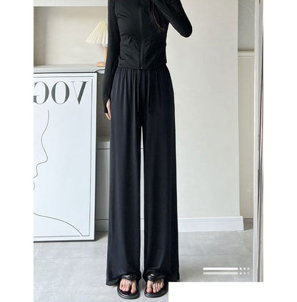 High Rise Wide Leg Plain Drape Sweatpants