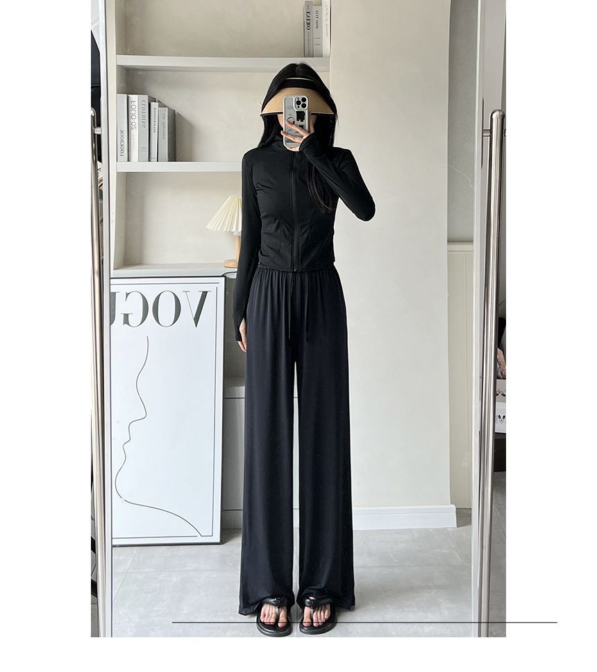 High Rise Wide Leg Plain Drape Sweatpants