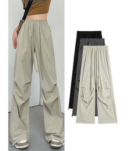 Plain Wide Leg High Waist Parachute Cargo Pants