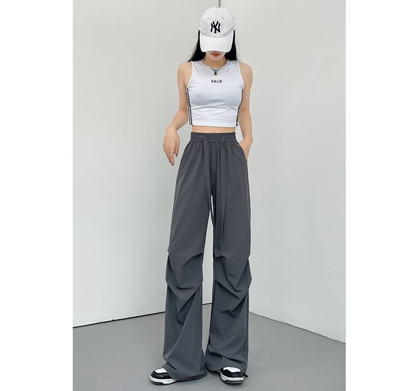 Plain Wide Leg High Waist Parachute Cargo Pants