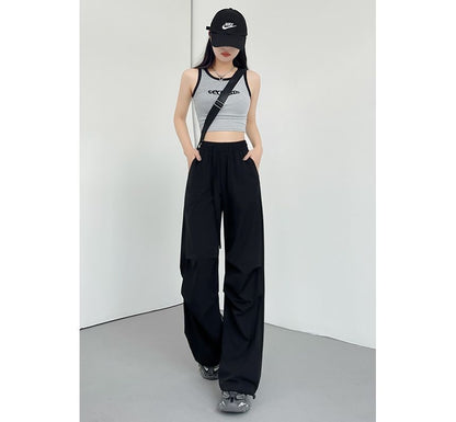 Plain Wide Leg High Waist Parachute Cargo Pants