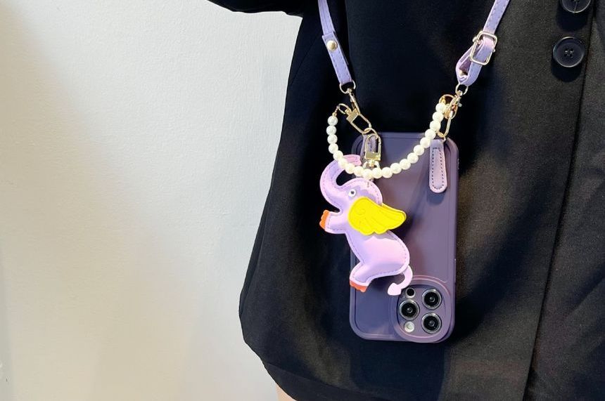 Charm Faux Elephant Phone Pearl Strap Case Leather