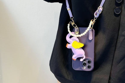 Charm Faux Elephant Phone Pearl Strap Case Leather
