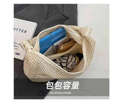 Set: Straw Tote Bag + Faux Leather Pouch