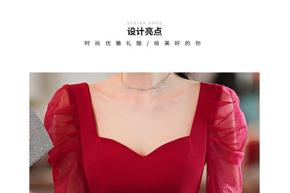 Short-Sleeve Dress Mesh Neckline Evening Gown Sweetheart A-Line /