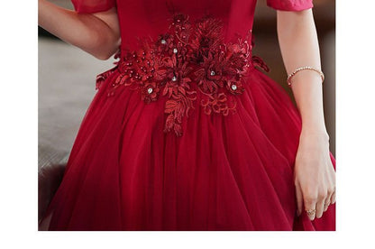 Short-Sleeve Dress Mesh Neckline Evening Gown Sweetheart A-Line /