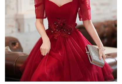 Short-Sleeve Sweetheart Neckline Mesh A-Line Evening Gown / Dress