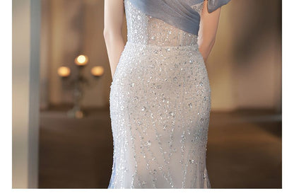 Evening A-Line Mesh Gown Shoulder Off Trained