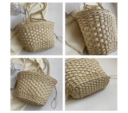 Woven Drawstring Bucket Bag