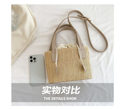 Drawstring Woven Bucket Bag