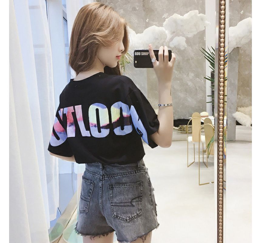 Crew Neck Lettering Short-Sleeve T-Shirt