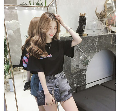 Crew Neck Lettering Short-Sleeve T-Shirt