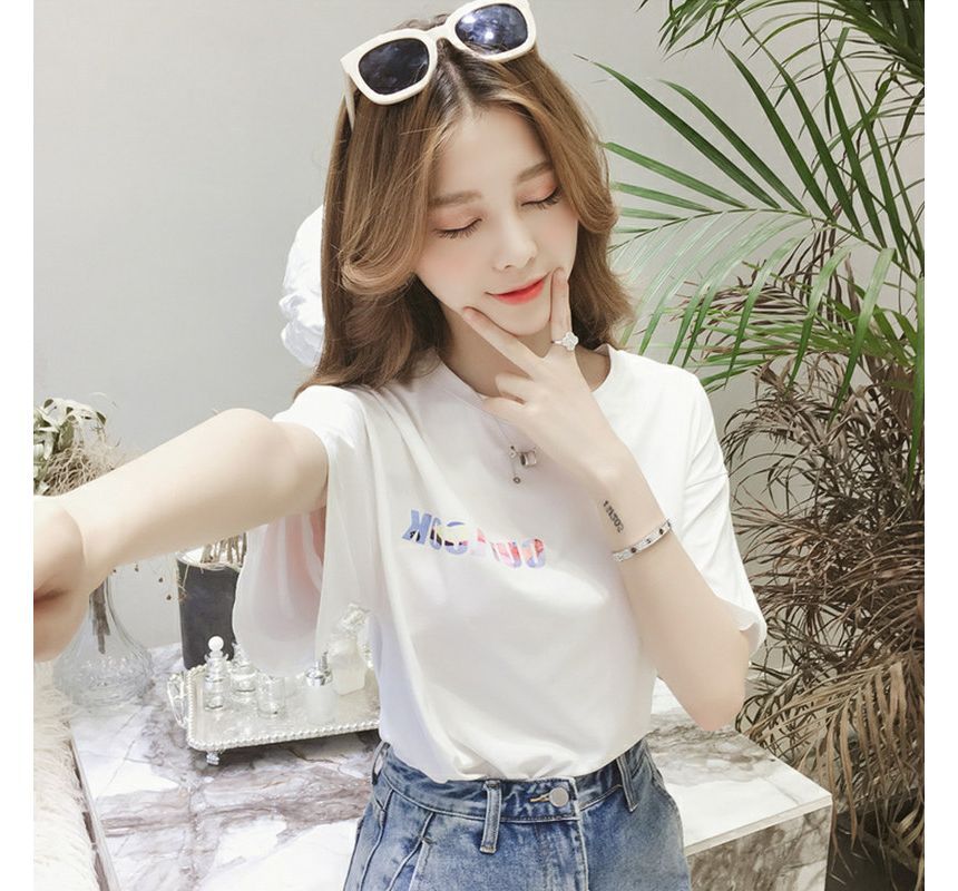 Crew Neck Lettering Short-Sleeve T-Shirt