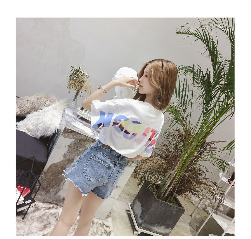 Crew Neck Lettering Short-Sleeve T-Shirt