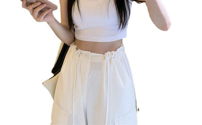 Tank Embroidered Top Neck Crop Crew Letter