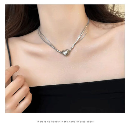 Magnetic Heart Pendant Layered Alloy Choker