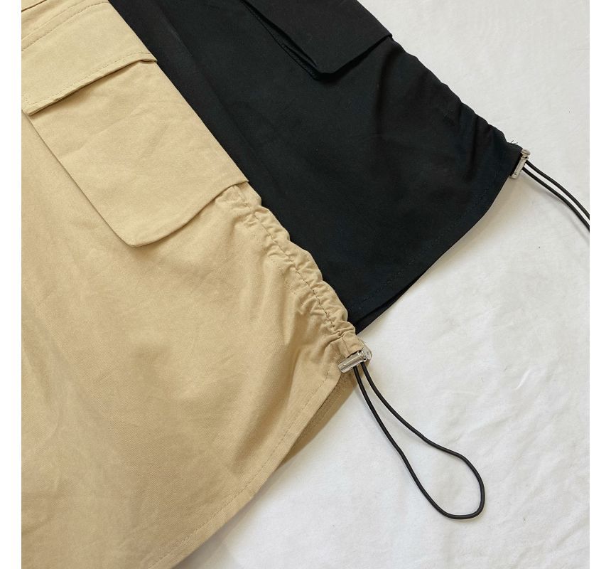 High Waist Plain Midi A-Line Cargo Skirt