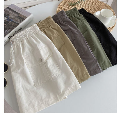 High Rise Plain Mini A-Line Cargo Skirt