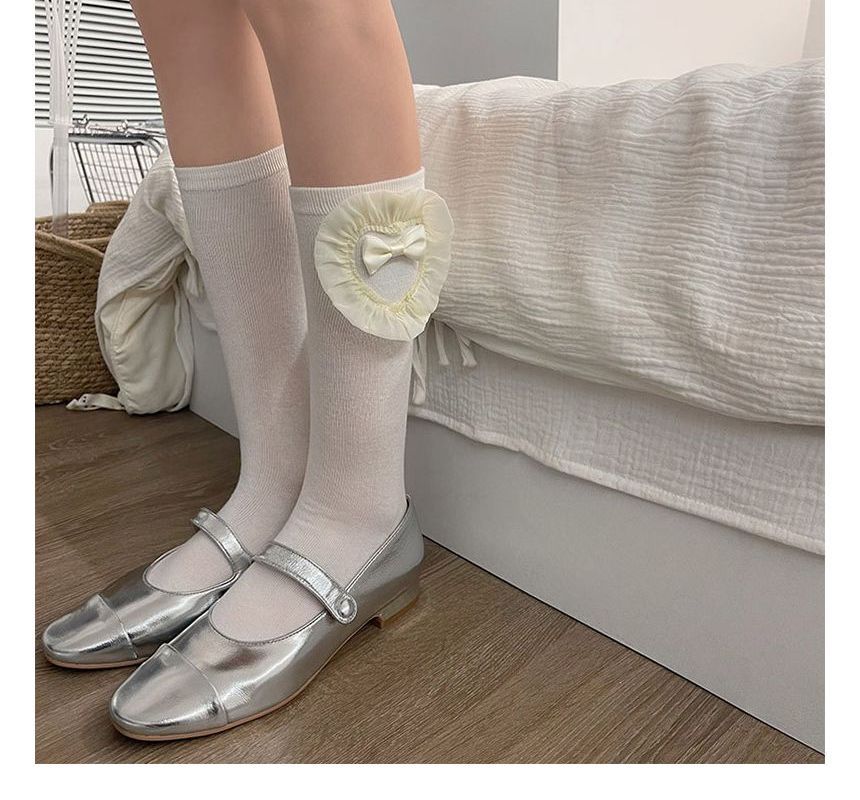 Organza Bow Accent Plain Long Socks