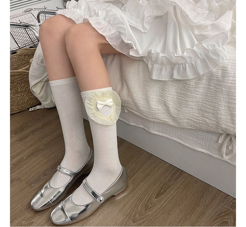 Organza Bow Accent Plain Long Socks