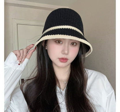 Contrast Trim Straw Bucket Hat