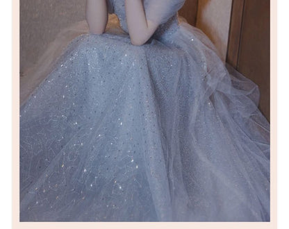 Glitter Gown Cold Shoulder A-Line Evening Midi