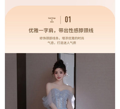 Glitter Gown Cold Shoulder A-Line Evening Midi