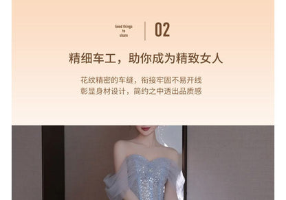 Glitter Gown Cold Shoulder A-Line Evening Midi