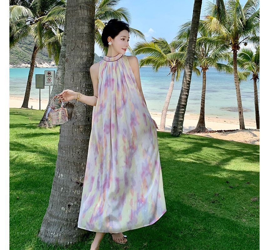 Halter Tie Dye Midi Smock Dress