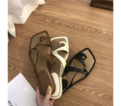 Toe-Loop Sandals Slide Square-Toe