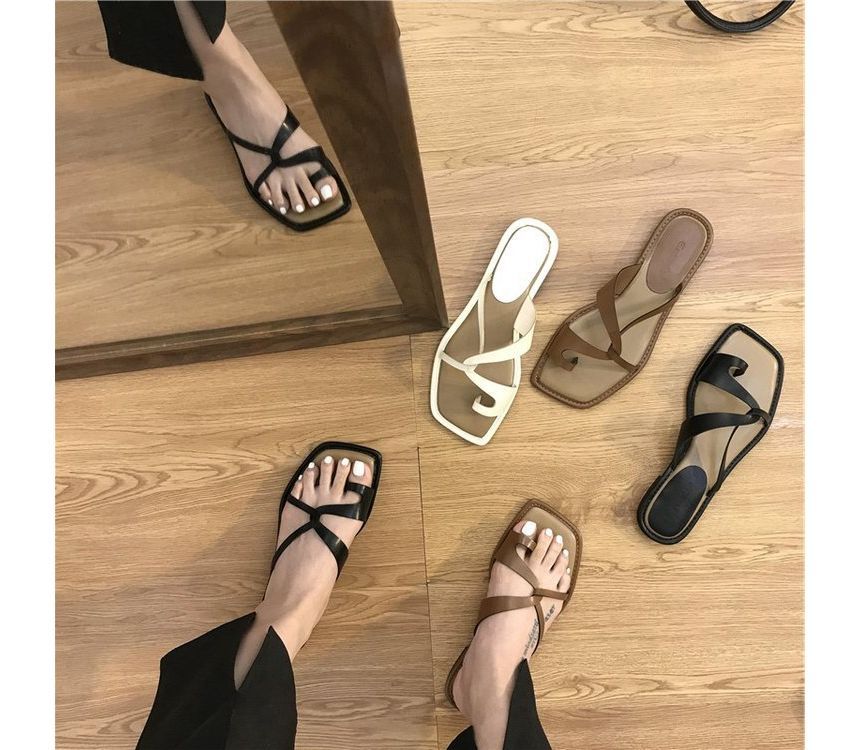 Toe-Loop Sandals Slide Square-Toe