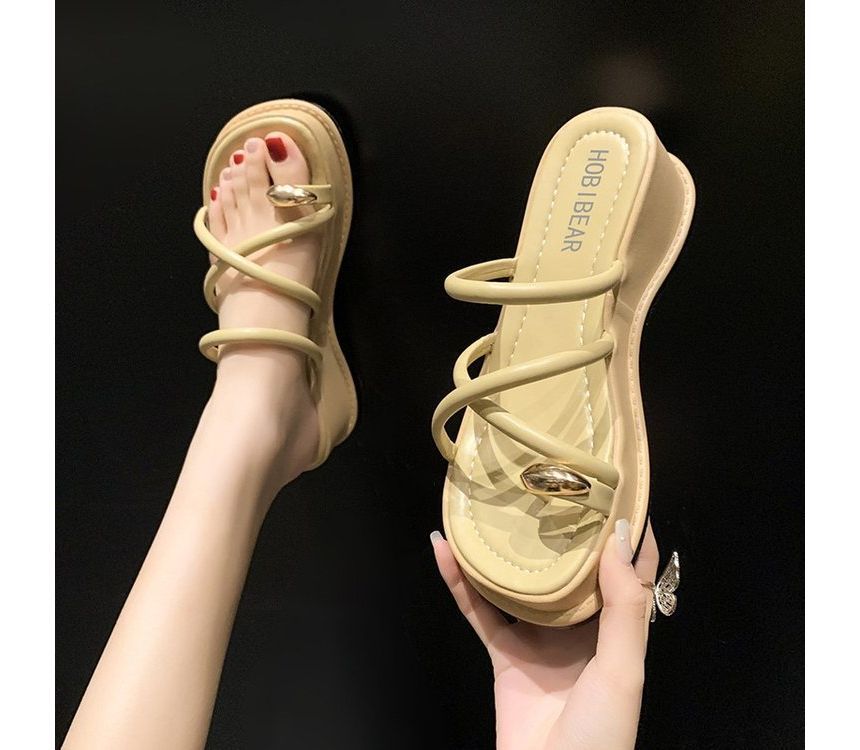 Platform Wedge Heel Toe-Loop Slide Sandals