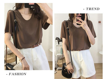 Plain Short-Sleeve V-Neck T-Shirt