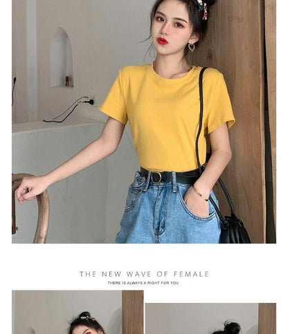 Round Tee Neck Short-Sleeve Plain