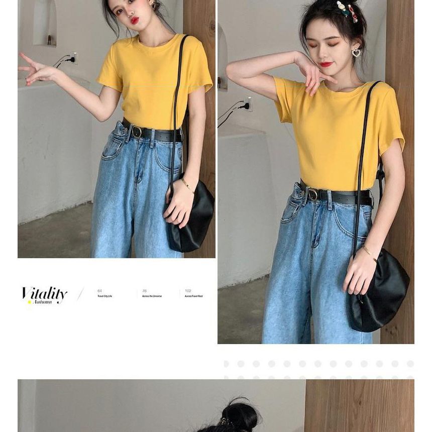 Round Tee Neck Short-Sleeve Plain