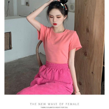 Round Tee Neck Short-Sleeve Plain