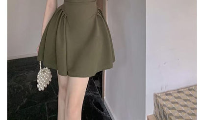 Neck Square Short-Sleeve Dress Plain A-Line Mini