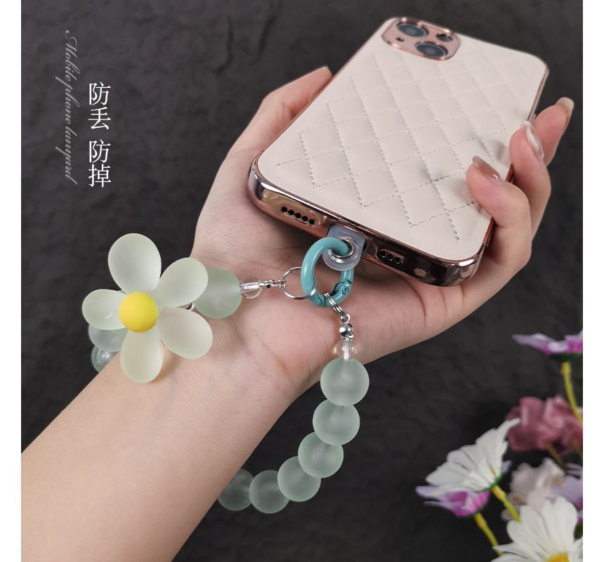 Floral Bead Phone Strap with Lanyard Pad