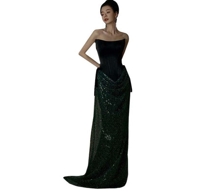 Strapless Sequin Trumpet Evening Gown